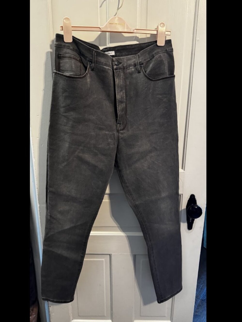 Good American Good Waist Coated Skinny Ankle Jeans Grey Silver